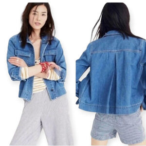 Madewell Northward Cropped Military Denim Jacket XS